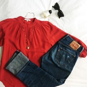 MADEWELL RED SILK MEMORY BLOUSE